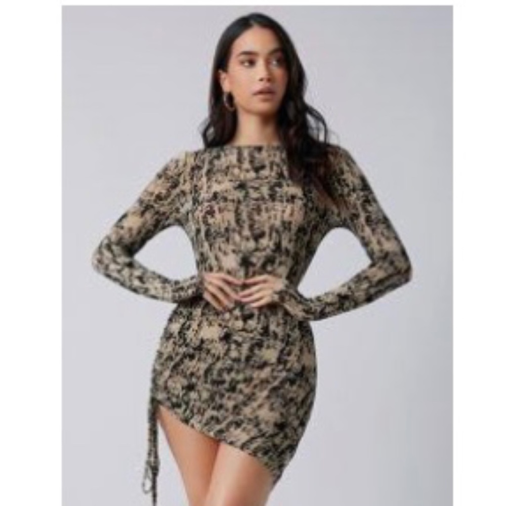 Mesh black print dress